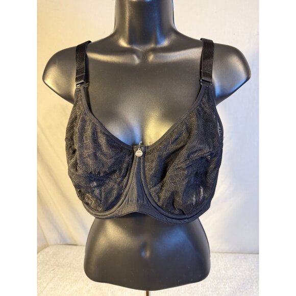 Parfait Womens Black Lace Bra Underwire Support Size 38G Sheer Sexy Metal Accent - Picture 1 of 3